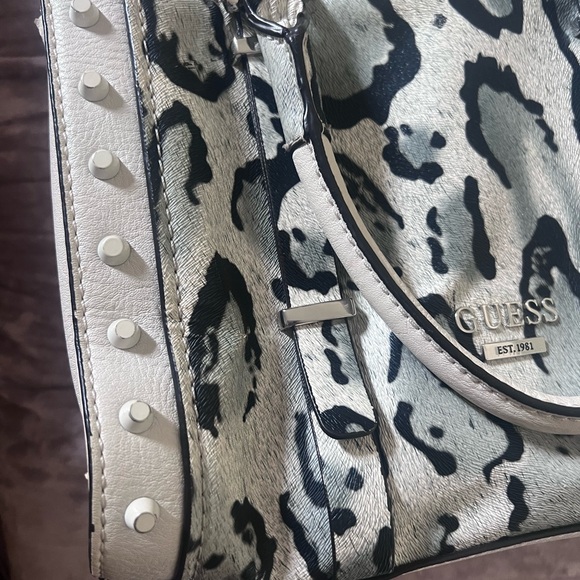 Guess White and Black Animal Print Satchel - Picture 4 of 6